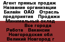 Агент прямых продаж › Название организации ­ Билайн, ОАО › Отрасль предприятия ­ Продажи › Минимальный оклад ­ 15 000 - Все города Работа » Вакансии   . Новгородская обл.,Великий Новгород г.